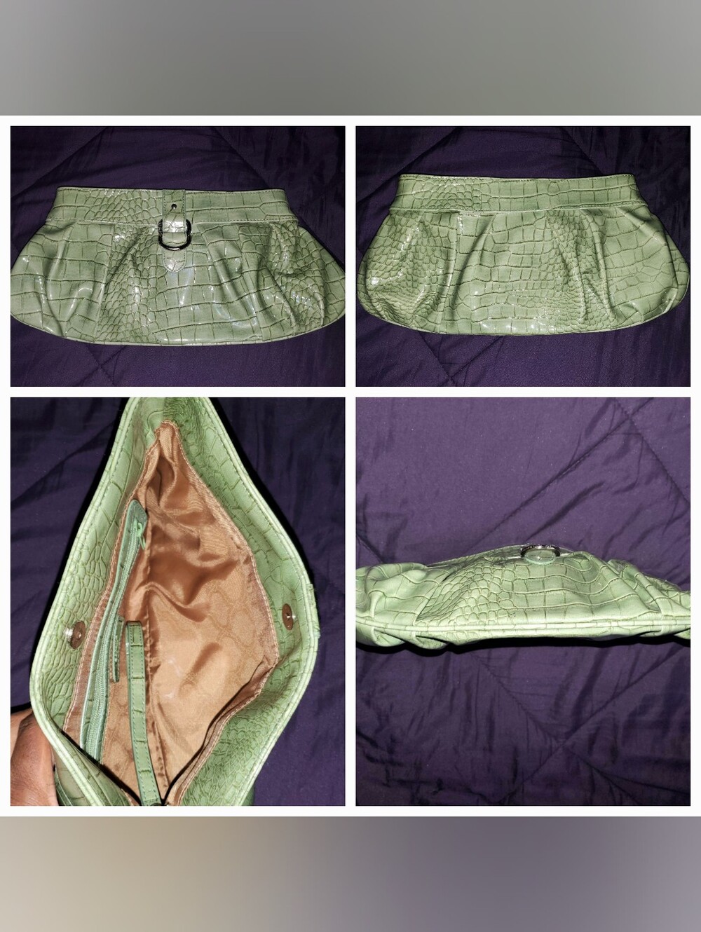 Green Croc-Embossed Women's Clutch Bag